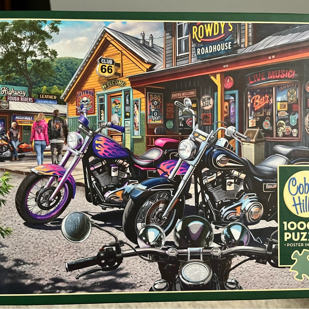 Cobble Hill Roadhouse Motorcycles 1000-Piece Puzzle - Purple & Black